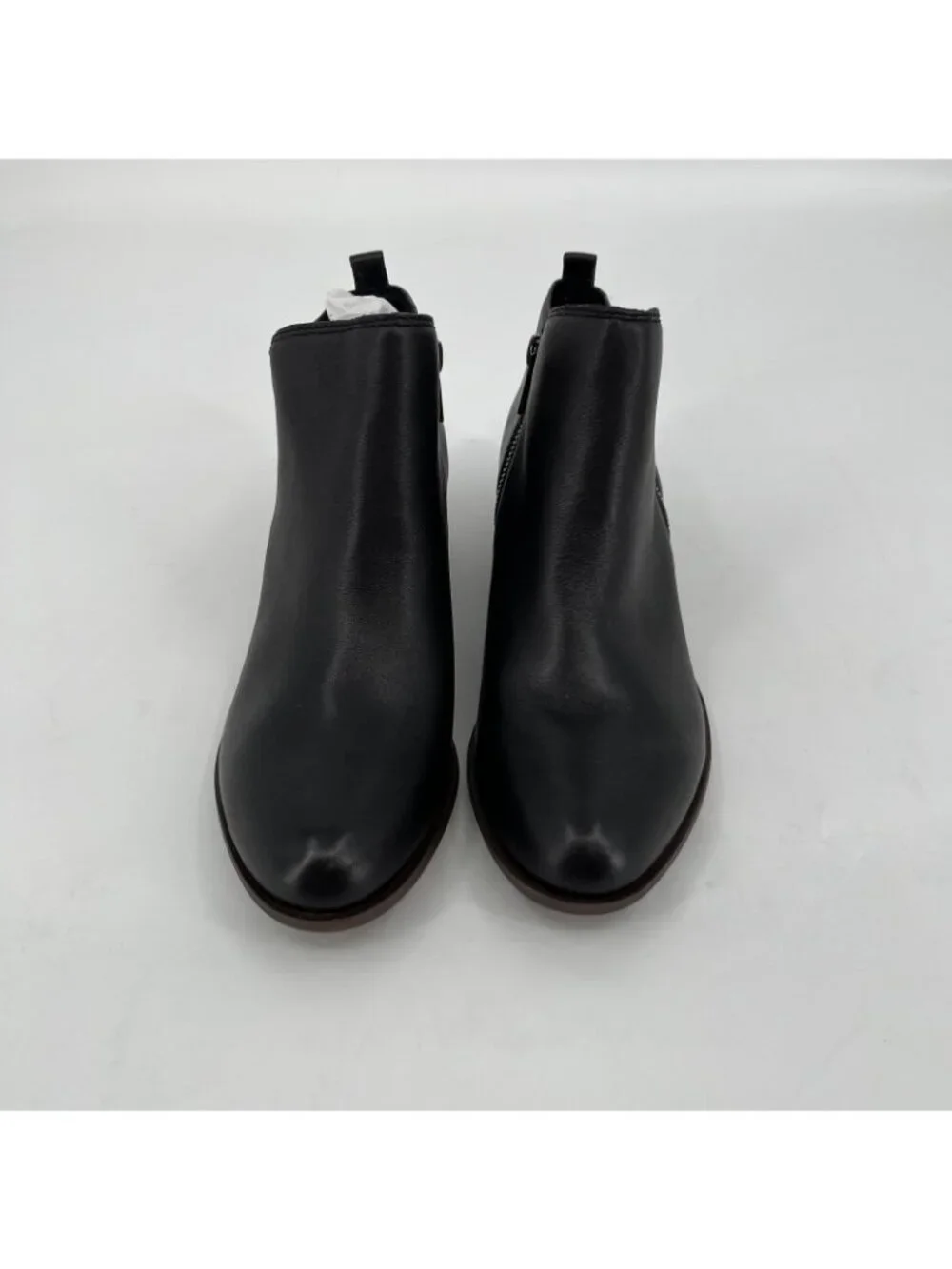 Lucky Brand Basel Bootie Black Leather Size 8.5M Ankle Boots Dual Zip Block Heel